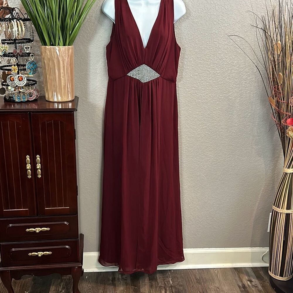 #467 Pelicana burgundy/cranberry chiffon overlay sleeves, special occasion dress